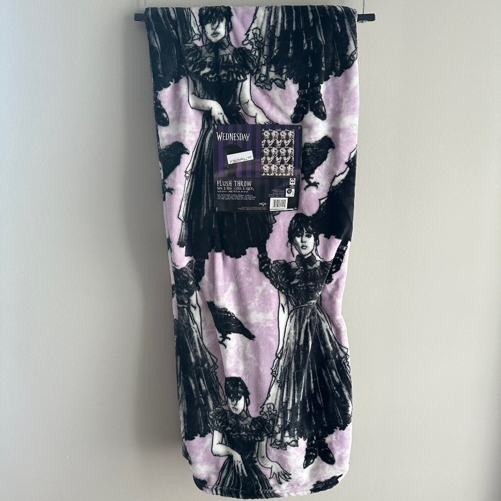 New Wednesday Addams 50x70 Blanket Netflix Viral Purple Black Crow Halloween